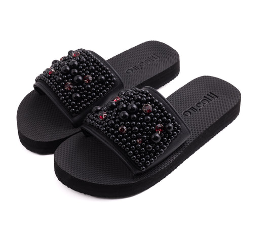 Pantolette / Perlen - Rot